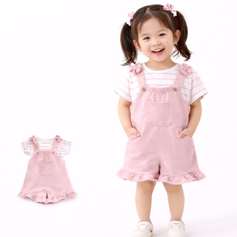 여아 멜빵 반바지 세트 유아 반팔 상하복 실사용 솔직 후기