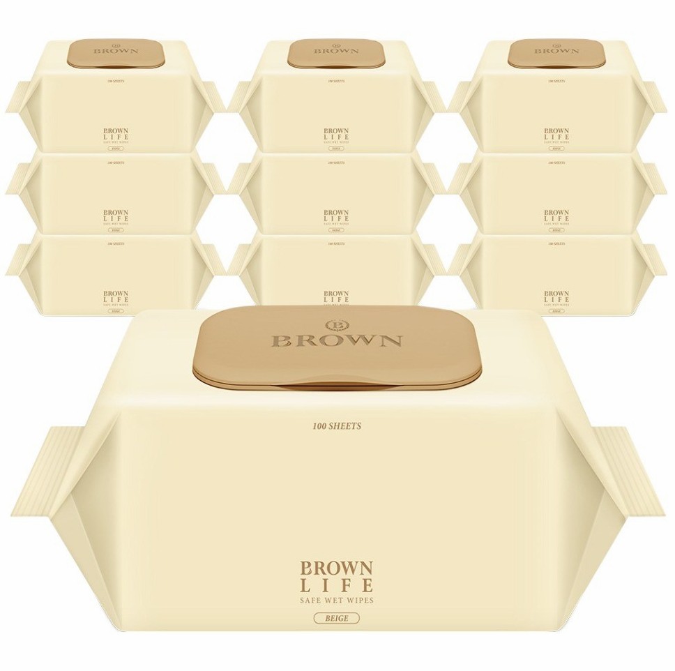 브라운라이프 베이지 도톰한 아기 물티슈 대용량 엠보싱 저자극 캡형, 50g, 100매, 10개 추천 이미지