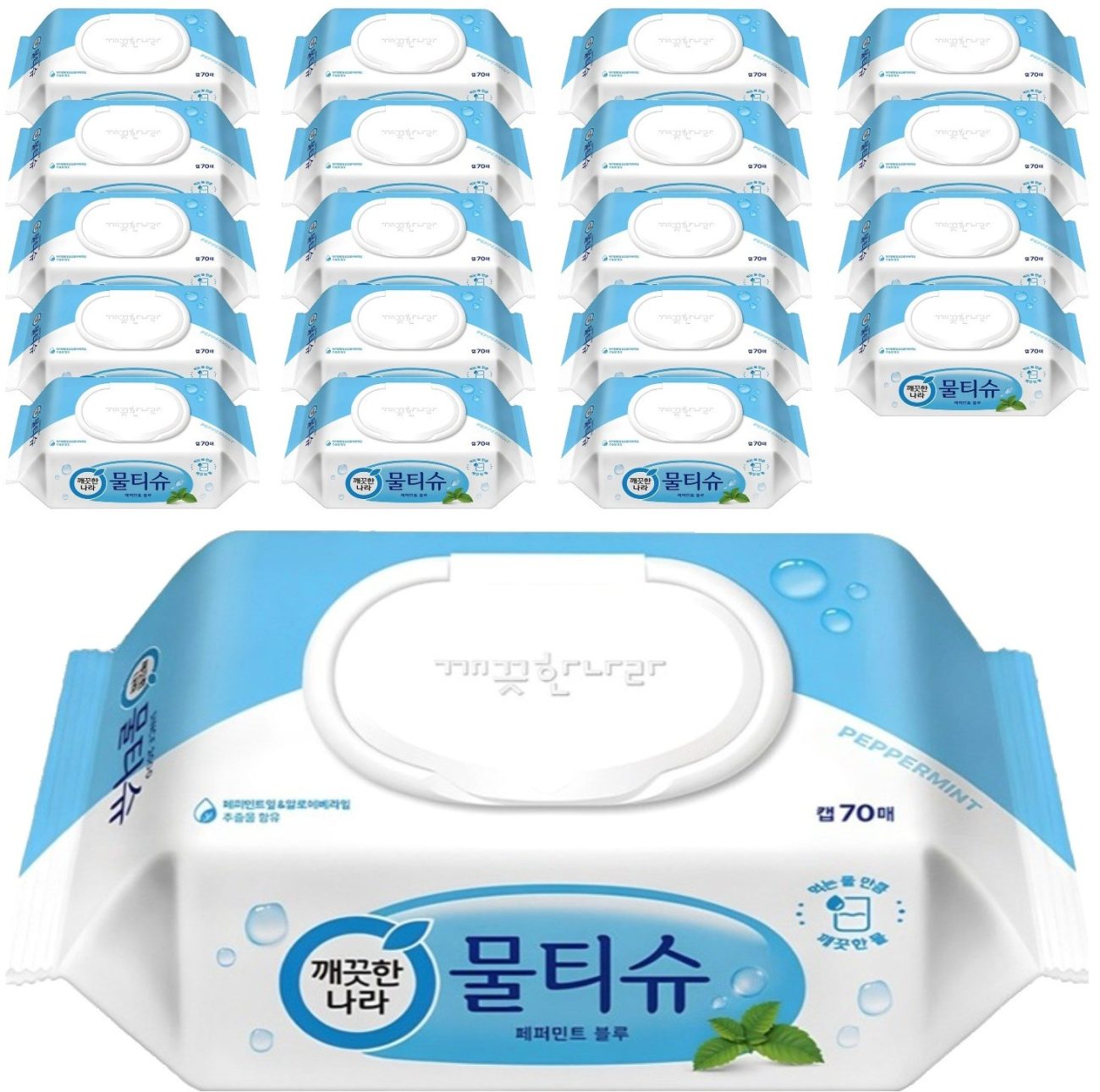 깨끗한나라 페퍼민트 블루 물티슈 캡형, 225g, 70매입, 20개 실사용 솔직 후기