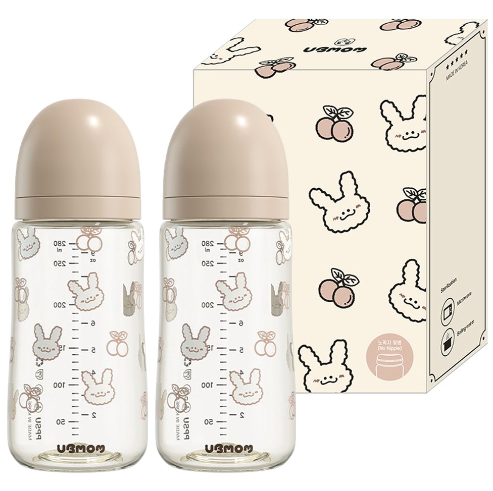 유비맘 유아용 토끼 에디션 노꼭지 젖병 트윈팩, 체리래미 초코, 280ml, 2개 실사용 솔직 후기