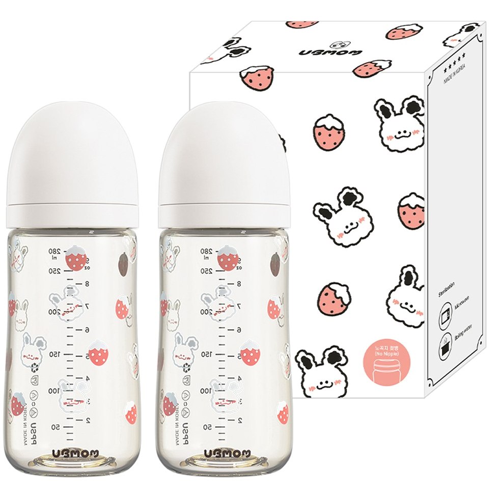 유비맘 유아용 토끼 에디션 노꼭지 젖병 트윈팩, 베리래미 화이트, 280ml, 2개 실사용 솔직 후기
